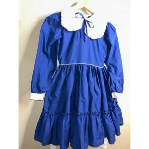 Vintage Martha's Miniatures Long Sleeve Ruffled Pinafore Cobalt Blue 6X